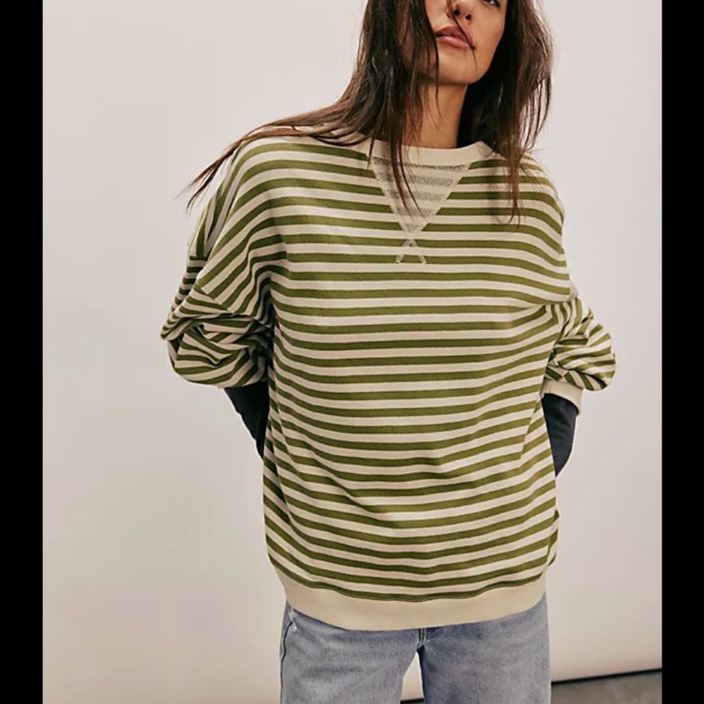 Free People Classic Striped Oversized Crewneck